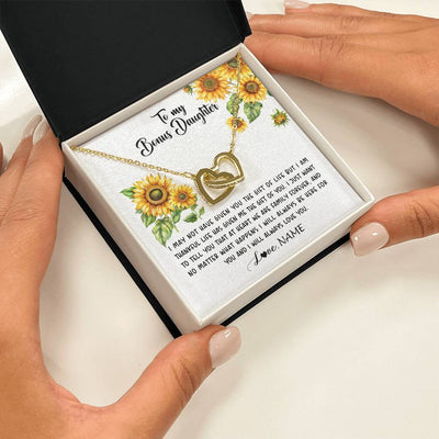 Interlocking Hearts Necklace 18K Yellow Gold Finish | 2 | Personalized To My Bonus Daughter Necklace From Stepdad Stepmom Sunflower Unbiological Daughter Stepdaughter On Her Birthday Gifts Christmas Message Card | siriusteestore