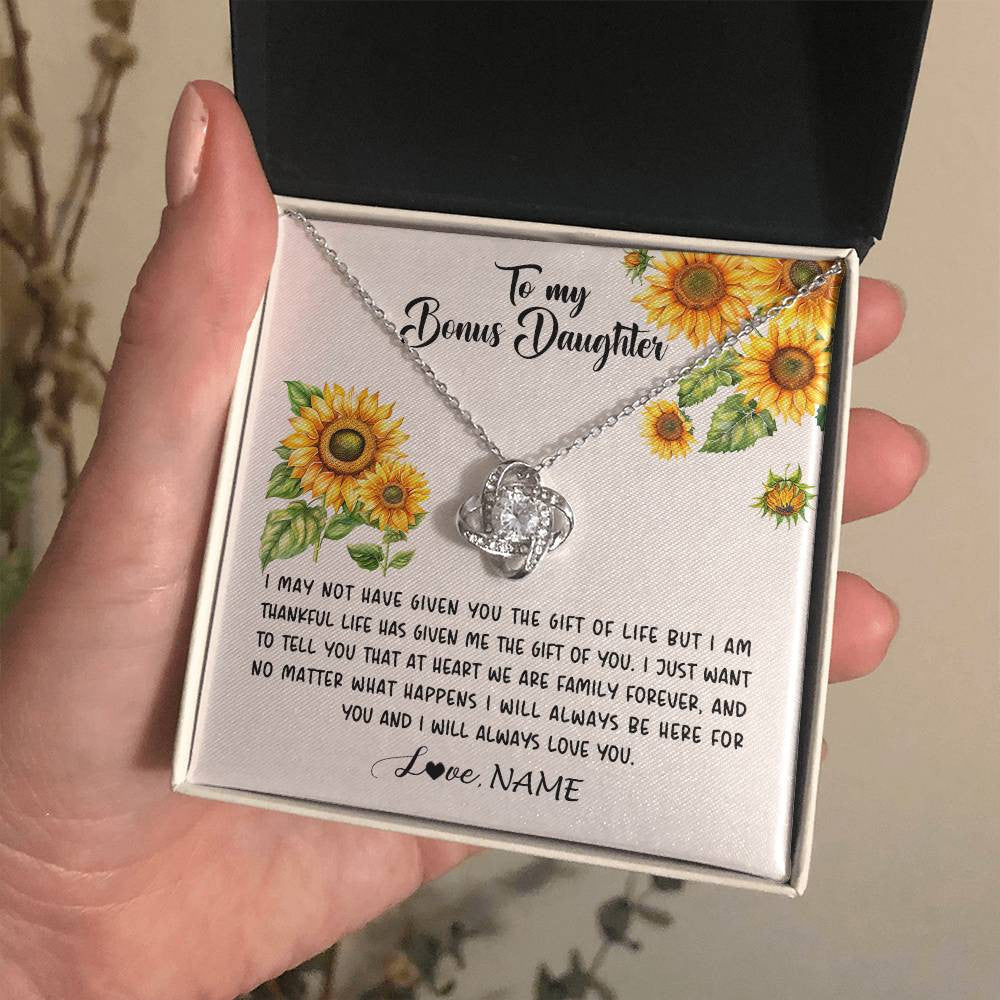Love Knot Necklace 14K White Gold Finish | 2 | Personalized To My Bonus Daughter Necklace From Stepdad Stepmom Sunflower Unbiological Daughter Stepdaughter On Her Birthday Gifts Christmas Message Card | siriusteestore