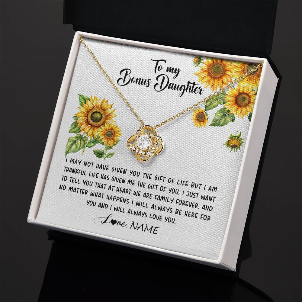 Love Knot Necklace 18K Yellow Gold Finish | 2 | Personalized To My Bonus Daughter Necklace From Stepdad Stepmom Sunflower Unbiological Daughter Stepdaughter On Her Birthday Gifts Christmas Message Card | siriusteestore