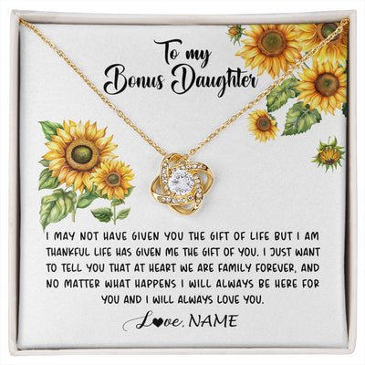 Love Knot Necklace 18K Yellow Gold Finish | 1 | Personalized To My Bonus Daughter Necklace From Stepdad Stepmom Sunflower Unbiological Daughter Stepdaughter On Her Birthday Gifts Christmas Message Card | siriusteestore