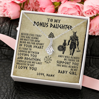 Alluring Beauty Necklace 14K White Gold Finish | 2 | Personalized To My Bonus Daughter Necklace From Stepdad Viking Never Feel That You Are Alone Viking Stepdaughter Christmas Customized Gift Box Message Card | siriusteestore