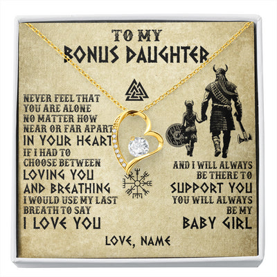 Forever Love Necklace 18K Yellow Gold Finish | 1 | Personalized To My Bonus Daughter Necklace From Stepdad Viking Never Feel That You Are Alone Viking Stepdaughter Christmas Customized Gift Box Message Card | siriusteestore