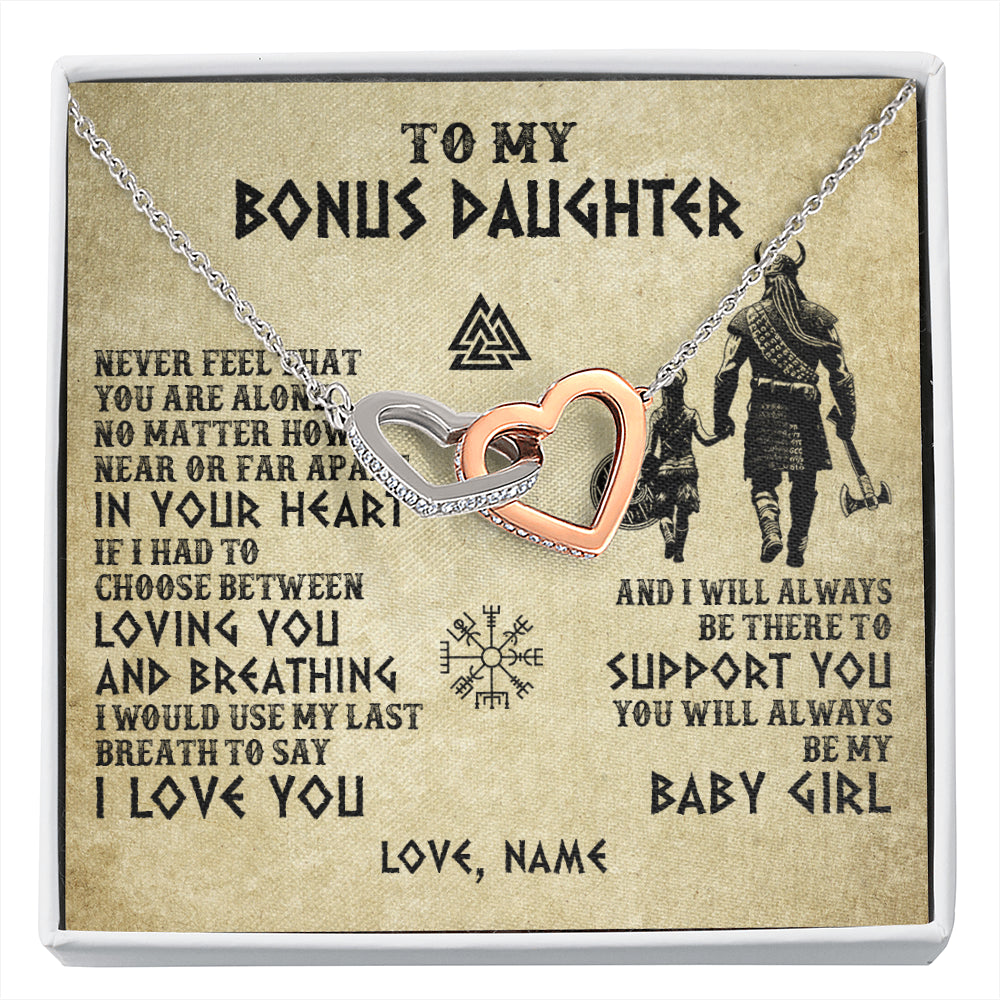 Interlocking Hearts Necklace Stainless Steel & Rose Gold Finish | 1 | Personalized To My Bonus Daughter Necklace From Stepdad Viking Never Feel That You Are Alone Viking Stepdaughter Christmas Customized Gift Box Message Card | siriusteestore