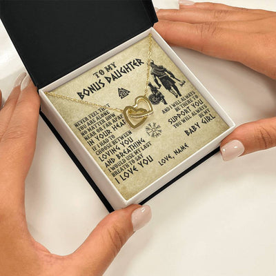 Interlocking Hearts Necklace 18K Yellow Gold Finish | 2 | Personalized To My Bonus Daughter Necklace From Stepdad Viking Never Feel That You Are Alone Viking Stepdaughter Christmas Customized Gift Box Message Card | siriusteestore