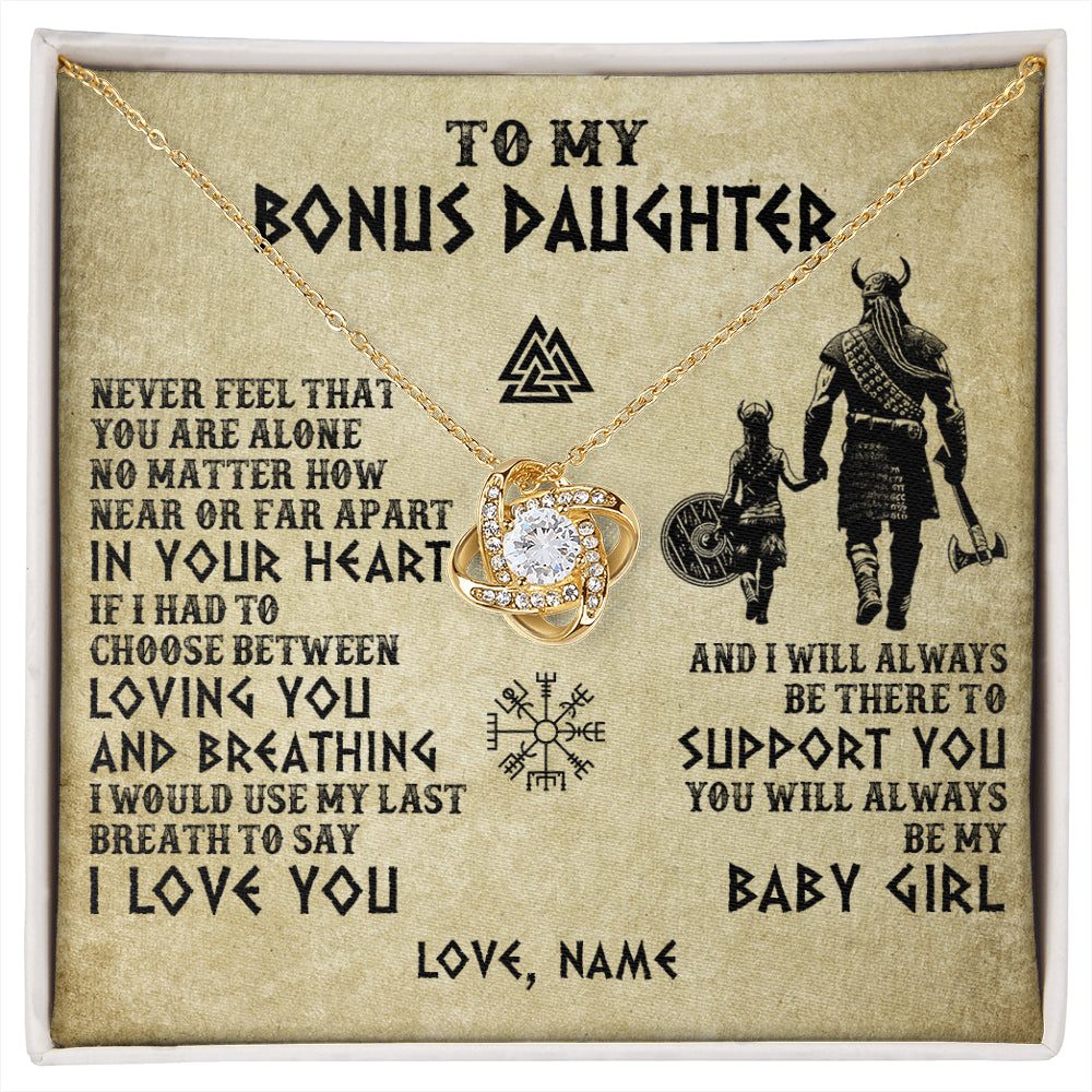 Love Knot Necklace 18K Yellow Gold Finish | 1 | Personalized To My Bonus Daughter Necklace From Stepdad Viking Never Feel That You Are Alone Viking Stepdaughter Christmas Customized Gift Box Message Card | siriusteestore