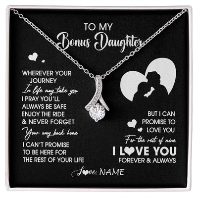 Alluring Beauty Necklace 14K White Gold Finish | 1 | Personalized To My Bonus Daughter Necklace From Stepdad Wherever Your Journey Stepdaughter Birthday Gifts Graduation Christmas Customized Gift Box Message Card | siriusteestore