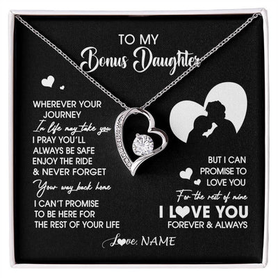 Forever Love Necklace 14K White Gold Finish | 1 | Personalized To My Bonus Daughter Necklace From Stepdad Wherever Your Journey Stepdaughter Birthday Gifts Graduation Christmas Customized Gift Box Message Card | siriusteestore