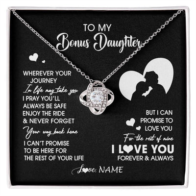 Love Knot Necklace 14K White Gold Finish | 1 | Personalized To My Bonus Daughter Necklace From Stepdad Wherever Your Journey Stepdaughter Birthday Gifts Graduation Christmas Customized Gift Box Message Card | siriusteestore