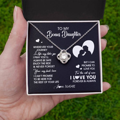 Love Knot Necklace 14K White Gold Finish | 2 | Personalized To My Bonus Daughter Necklace From Stepdad Wherever Your Journey Stepdaughter Birthday Gifts Graduation Christmas Customized Gift Box Message Card | siriusteestore