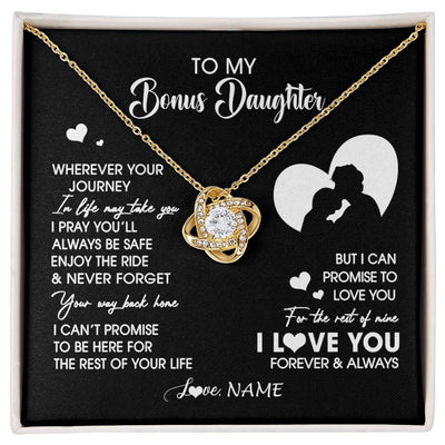 Love Knot Necklace 18K Yellow Gold Finish | 1 | Personalized To My Bonus Daughter Necklace From Stepdad Wherever Your Journey Stepdaughter Birthday Gifts Graduation Christmas Customized Gift Box Message Card | siriusteestore