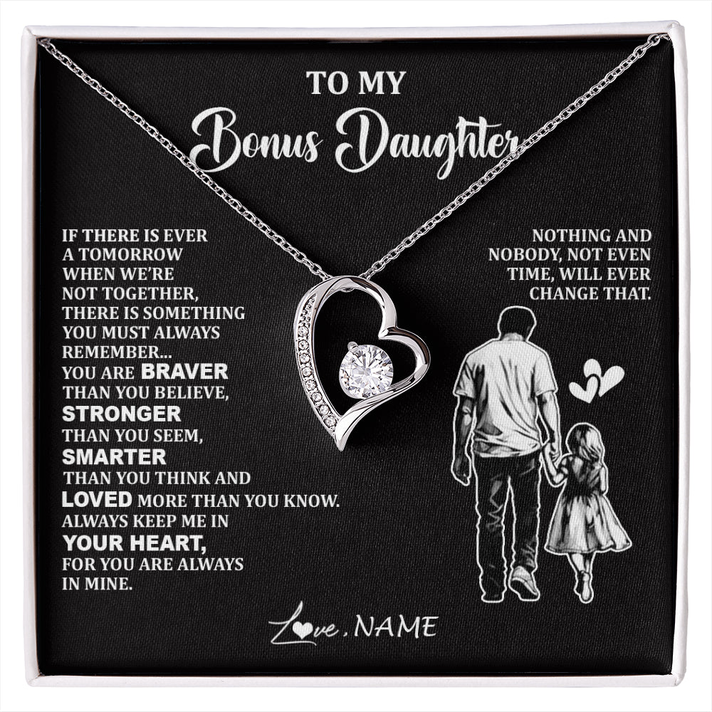 Forever Love Necklace 14K White Gold Finish | 1 | Personalized To My Bonus Daughter Necklace From Stepdad You Are Always In Mine Beautiful Stepddaughter Birthday Graduation Christmas With Gift Box Message Card | siriusteestore