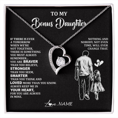 Forever Love Necklace 14K White Gold Finish | 1 | Personalized To My Bonus Daughter Necklace From Stepdad You Are Always In Mine Beautiful Stepddaughter Birthday Graduation Christmas With Gift Box Message Card | siriusteestore