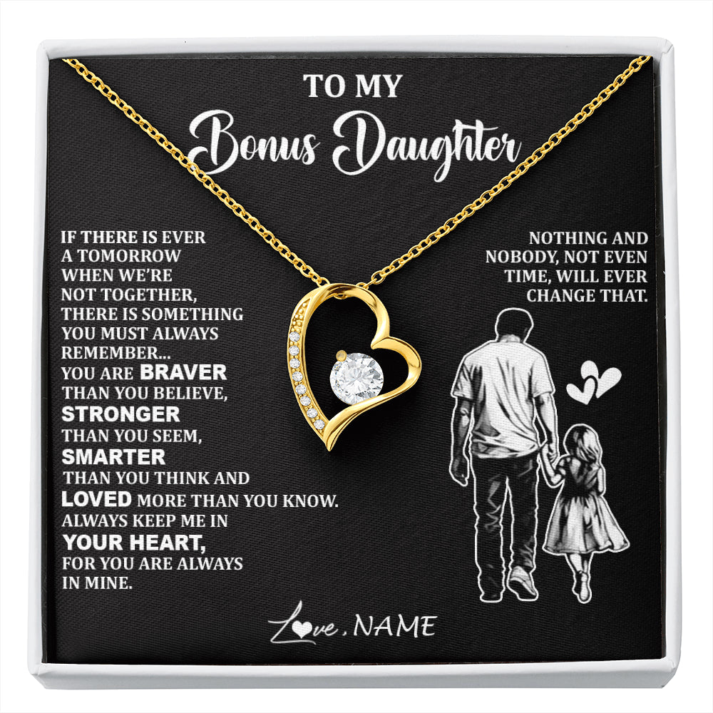 Forever Love Necklace 18K Yellow Gold Finish | 1 | Personalized To My Bonus Daughter Necklace From Stepdad You Are Always In Mine Beautiful Stepddaughter Birthday Graduation Christmas With Gift Box Message Card | siriusteestore