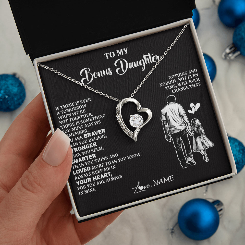 Forever Love Necklace 14K White Gold Finish | 2 | Personalized To My Bonus Daughter Necklace From Stepdad You Are Always In Mine Beautiful Stepddaughter Birthday Graduation Christmas With Gift Box Message Card | siriusteestore