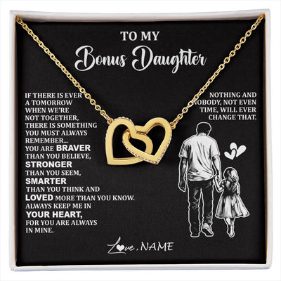 Interlocking Hearts Necklace 18K Yellow Gold Finish | 1 | Personalized To My Bonus Daughter Necklace From Stepdad You Are Always In Mine Beautiful Stepddaughter Birthday Graduation Christmas With Gift Box Message Card | siriusteestore