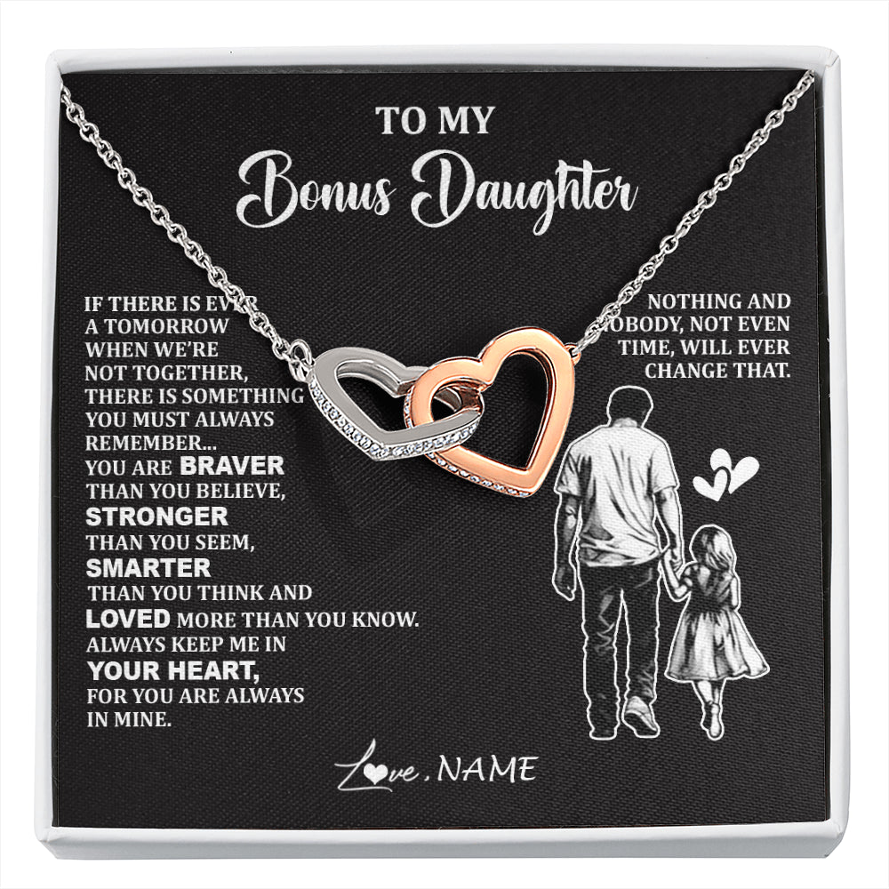 Interlocking Hearts Necklace Stainless Steel & Rose Gold Finish | 1 | Personalized To My Bonus Daughter Necklace From Stepdad You Are Always In Mine Beautiful Stepddaughter Birthday Graduation Christmas With Gift Box Message Card | siriusteestore