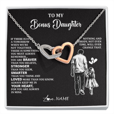 Interlocking Hearts Necklace Stainless Steel & Rose Gold Finish | 1 | Personalized To My Bonus Daughter Necklace From Stepdad You Are Always In Mine Beautiful Stepddaughter Birthday Graduation Christmas With Gift Box Message Card | siriusteestore