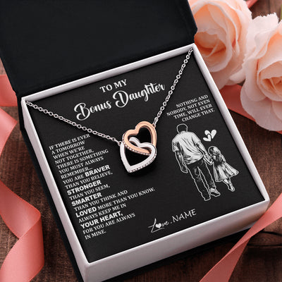 Interlocking Hearts Necklace Stainless Steel & Rose Gold Finish | 2 | Personalized To My Bonus Daughter Necklace From Stepdad You Are Always In Mine Beautiful Stepddaughter Birthday Graduation Christmas With Gift Box Message Card | siriusteestore
