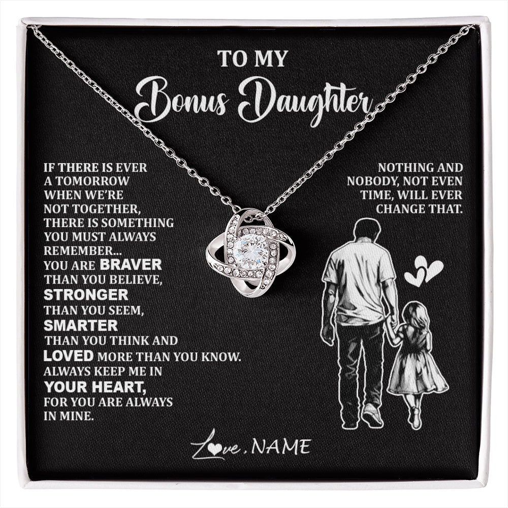 Love Knot Necklace 14K White Gold Finish | 1 | Personalized To My Bonus Daughter Necklace From Stepdad You Are Always In Mine Beautiful Stepddaughter Birthday Graduation Christmas With Gift Box Message Card | siriusteestore