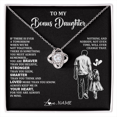 Love Knot Necklace 14K White Gold Finish | 1 | Personalized To My Bonus Daughter Necklace From Stepdad You Are Always In Mine Beautiful Stepddaughter Birthday Graduation Christmas With Gift Box Message Card | siriusteestore