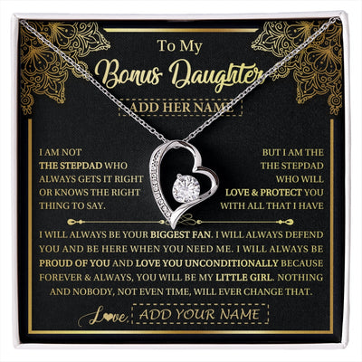 Forever Love Necklace 14K White Gold Finish | 1 | Personalized To My Bonus Daughter Necklace From Stepdad Your Biggest Fan Birthday Gifts For Stepdaughter Gifts Christmas Jewelry Custom Gift Box Message Card | siriusteestore.myshopify