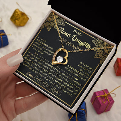 Forever Love Necklace 18K Yellow Gold Finish | 2 | Personalized To My Bonus Daughter Necklace From Stepdad Your Biggest Fan Birthday Gifts For Stepdaughter Gifts Christmas Jewelry Custom Gift Box Message Card | siriusteestore.myshopify