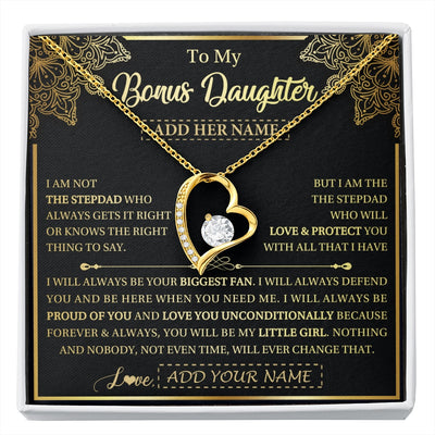 Forever Love Necklace 18K Yellow Gold Finish | 1 | Personalized To My Bonus Daughter Necklace From Stepdad Your Biggest Fan Birthday Gifts For Stepdaughter Gifts Christmas Jewelry Custom Gift Box Message Card | siriusteestore.myshopify