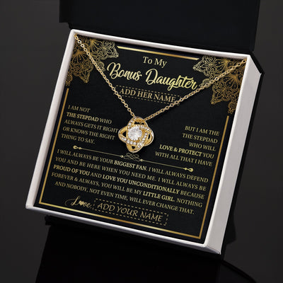 Love Knot Necklace 18K Yellow Gold Finish | 2 | Personalized To My Bonus Daughter Necklace From Stepdad Your Biggest Fan Birthday Gifts For Stepdaughter Gifts Christmas Jewelry Custom Gift Box Message Card | siriusteestore.myshopify