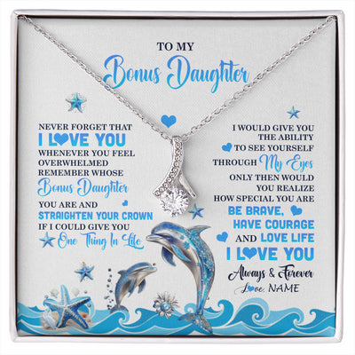Alluring Beauty Necklace 14K White Gold Finish | 1 | Personalized To My Bonus Daughter Necklace From Stepdmom Dophin Never Forget I Love You Stepddaughter Birthday Gifts Christmas Customized Gift Box Message Card | siriusteestore