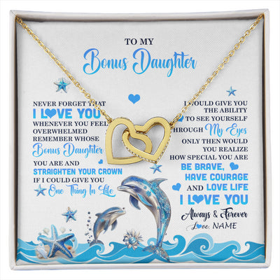 Interlocking Hearts Necklace 18K Yellow Gold Finish | 1 | Personalized To My Bonus Daughter Necklace From Stepdmom Dophin Never Forget I Love You Stepddaughter Birthday Gifts Christmas Customized Gift Box Message Card | siriusteestore