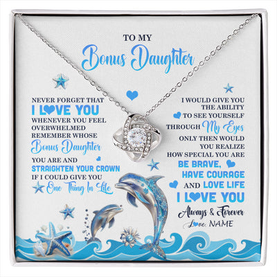 Love Knot Necklace 14K White Gold Finish | 1 | Personalized To My Bonus Daughter Necklace From Stepdmom Dophin Never Forget I Love You Stepddaughter Birthday Gifts Christmas Customized Gift Box Message Card | siriusteestore