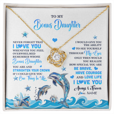 Love Knot Necklace 18K Yellow Gold Finish | 1 | Personalized To My Bonus Daughter Necklace From Stepdmom Dophin Never Forget I Love You Stepddaughter Birthday Gifts Christmas Customized Gift Box Message Card | siriusteestore