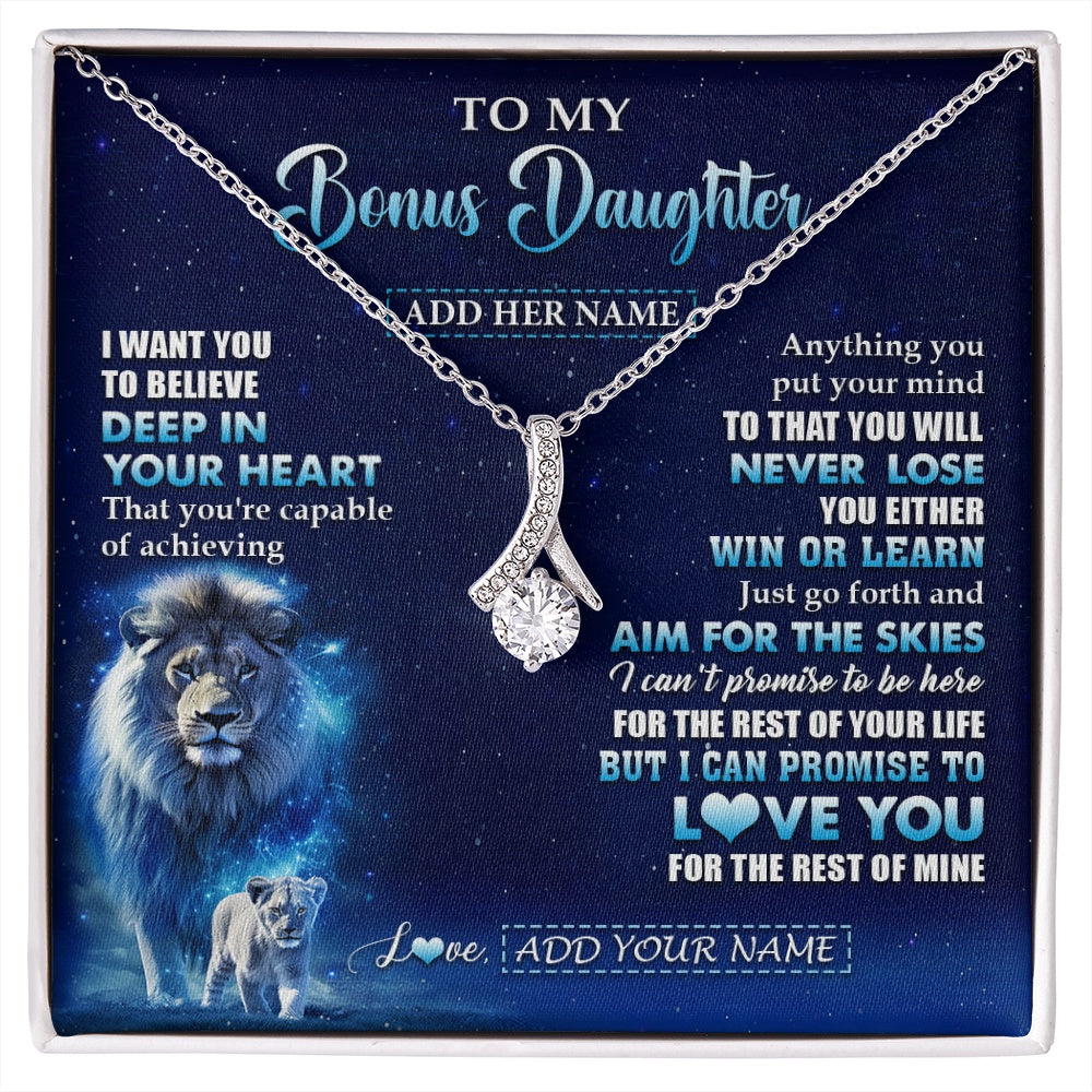 Alluring Beauty Necklace 14K White Gold Finish | 1 | Personalized To My Bonus Daughter Necklace From Stepfather Believe Your Heart Stepdaughter Gift Birthday Graduation Christmas Customized Gift Box Message Card | siriusteestore.myshopify