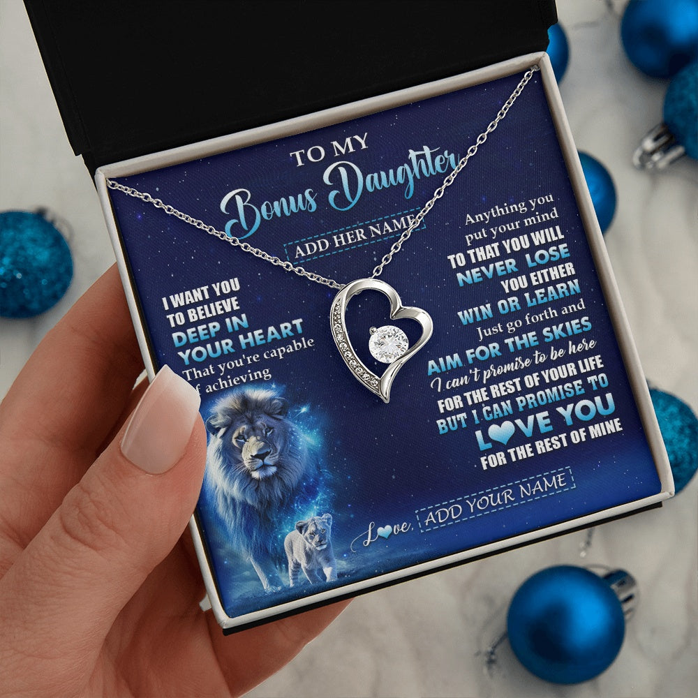 Forever Love Necklace 14K White Gold Finish | 2 | Personalized To My Bonus Daughter Necklace From Stepfather Believe Your Heart Stepdaughter Gift Birthday Graduation Christmas Customized Gift Box Message Card | siriusteestore.myshopify