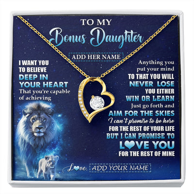 Forever Love Necklace 18K Yellow Gold Finish | 1 | Personalized To My Bonus Daughter Necklace From Stepfather Believe Your Heart Stepdaughter Gift Birthday Graduation Christmas Customized Gift Box Message Card | siriusteestore.myshopify
