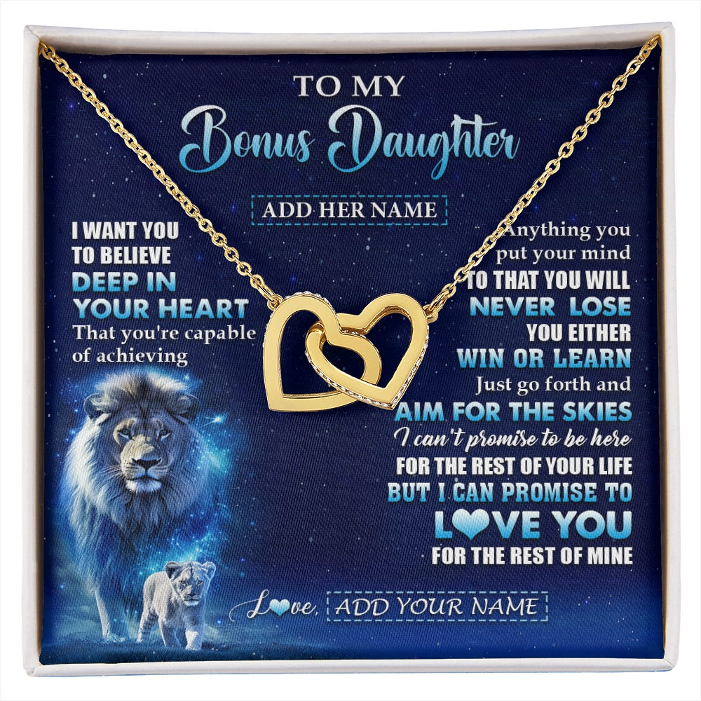 Interlocking Hearts Necklace 18K Yellow Gold Finish | 1 | Personalized To My Bonus Daughter Necklace From Stepfather Believe Your Heart Stepdaughter Gift Birthday Graduation Christmas Customized Gift Box Message Card | siriusteestore.myshopify