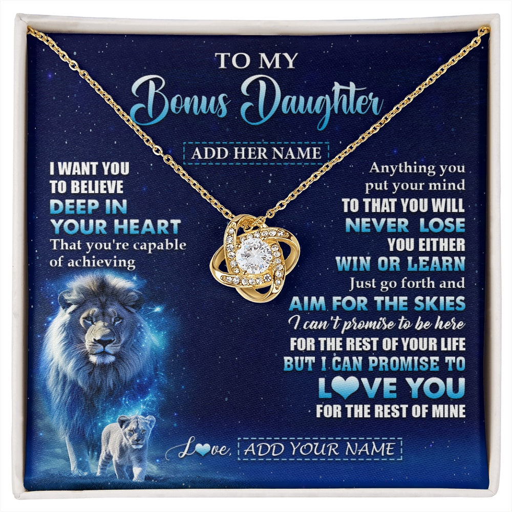 Love Knot Necklace 18K Yellow Gold Finish | 1 | Personalized To My Bonus Daughter Necklace From Stepfather Believe Your Heart Stepdaughter Gift Birthday Graduation Christmas Customized Gift Box Message Card | siriusteestore.myshopify