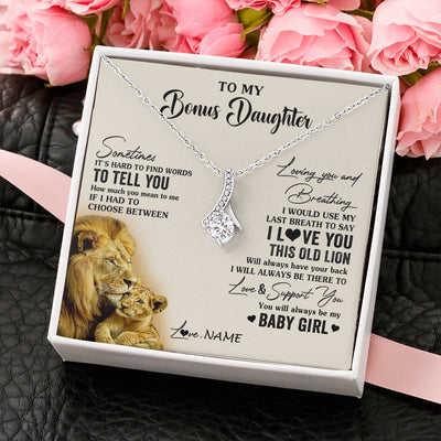 Alluring Beauty Necklace 14K White Gold Finish | 2 | Personalized To My Bonus Daughter Necklace From Stepfather I Love You This Old Lion Stepdaughter Birthday Christmas Customized Gift Box Message Card | siriusteestore
