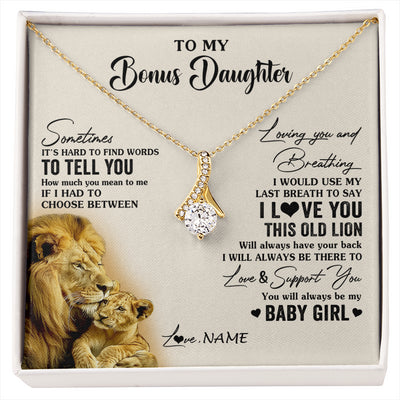 Alluring Beauty Necklace 18K Yellow Gold Finish | 1 | Personalized To My Bonus Daughter Necklace From Stepfather I Love You This Old Lion Stepdaughter Birthday Christmas Customized Gift Box Message Card | siriusteestore