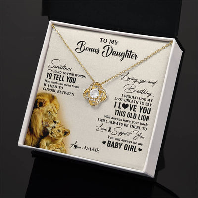 Love Knot Necklace 18K Yellow Gold Finish | 2 | Personalized To My Bonus Daughter Necklace From Stepfather I Love You This Old Lion Stepdaughter Birthday Christmas Customized Gift Box Message Card | siriusteestore