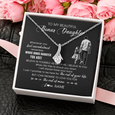 Alluring Beauty Necklace 14K White Gold Finish | 2 | Personalized To My Bonus Daughter Necklace From Stepfather Whenever You Feel Overwhelmed Stepdaughter Jewelry Birthday Christmas Customized Message Card | siriusteestore