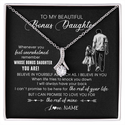 Alluring Beauty Necklace 14K White Gold Finish | 1 | Personalized To My Bonus Daughter Necklace From Stepfather Whenever You Feel Overwhelmed Stepdaughter Jewelry Birthday Christmas Customized Message Card | siriusteestore