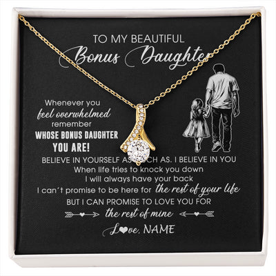 Alluring Beauty Necklace 18K Yellow Gold Finish | 1 | Personalized To My Bonus Daughter Necklace From Stepfather Whenever You Feel Overwhelmed Stepdaughter Jewelry Birthday Christmas Customized Message Card | siriusteestore