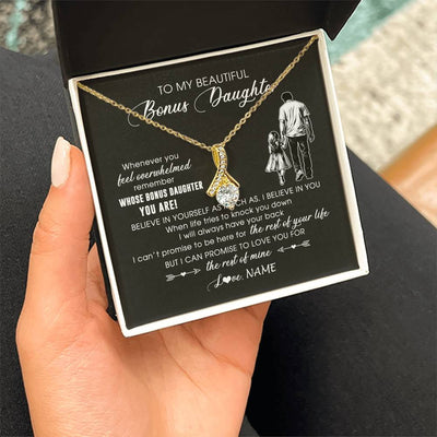 Alluring Beauty Necklace 18K Yellow Gold Finish | 2 | Personalized To My Bonus Daughter Necklace From Stepfather Whenever You Feel Overwhelmed Stepdaughter Jewelry Birthday Christmas Customized Message Card | siriusteestore