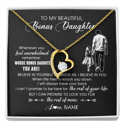 Forever Love Necklace 18K Yellow Gold Finish | 1 | Personalized To My Bonus Daughter Necklace From Stepfather Whenever You Feel Overwhelmed Stepdaughter Jewelry Birthday Christmas Customized Message Card | siriusteestore