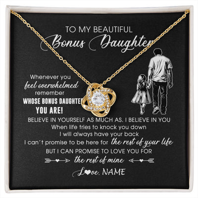 Love Knot Necklace 18K Yellow Gold Finish | 1 | Personalized To My Bonus Daughter Necklace From Stepfather Whenever You Feel Overwhelmed Stepdaughter Jewelry Birthday Christmas Customized Message Card | siriusteestore