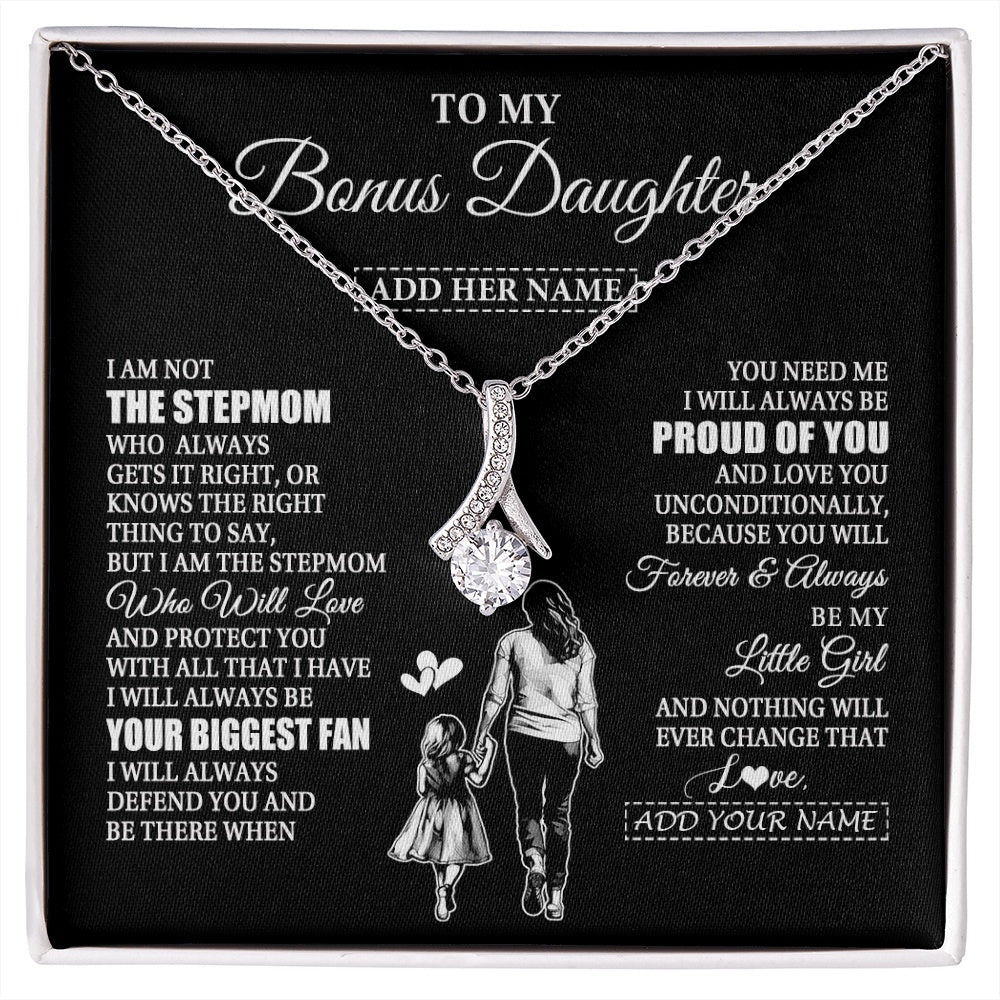 Alluring Beauty Necklace 14K White Gold Finish | 1 | Personalized To My Bonus Daughter Necklace From Stepmom Biggest Fan Birthday Gifts For Stepdaughter From Stepmother Christmas Custom Gift Box Message Card | siriusteestore.myshopify