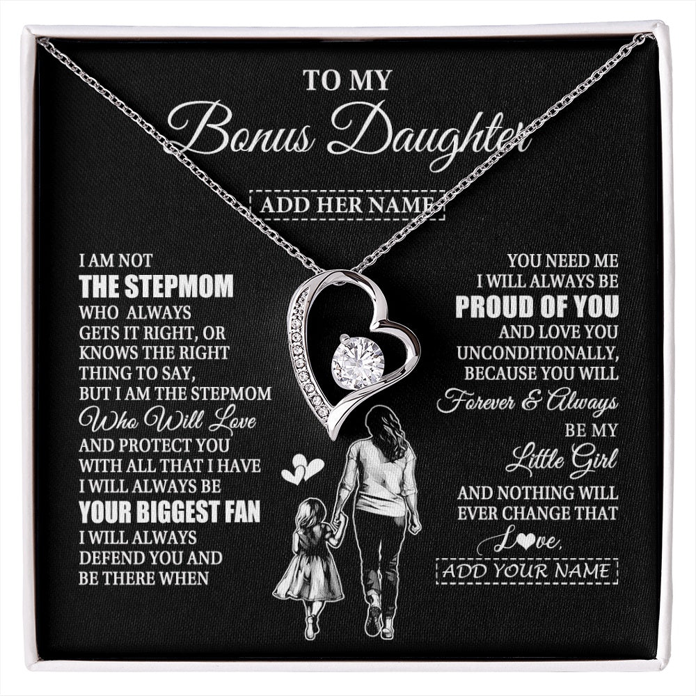 Forever Love Necklace 14K White Gold Finish | 1 | Personalized To My Bonus Daughter Necklace From Stepmom Biggest Fan Birthday Gifts For Stepdaughter From Stepmother Christmas Custom Gift Box Message Card | siriusteestore.myshopify