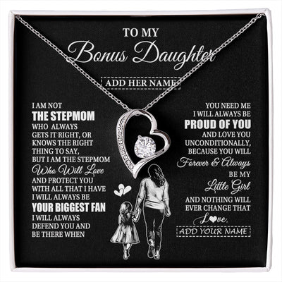 Forever Love Necklace 14K White Gold Finish | 1 | Personalized To My Bonus Daughter Necklace From Stepmom Biggest Fan Birthday Gifts For Stepdaughter From Stepmother Christmas Custom Gift Box Message Card | siriusteestore.myshopify