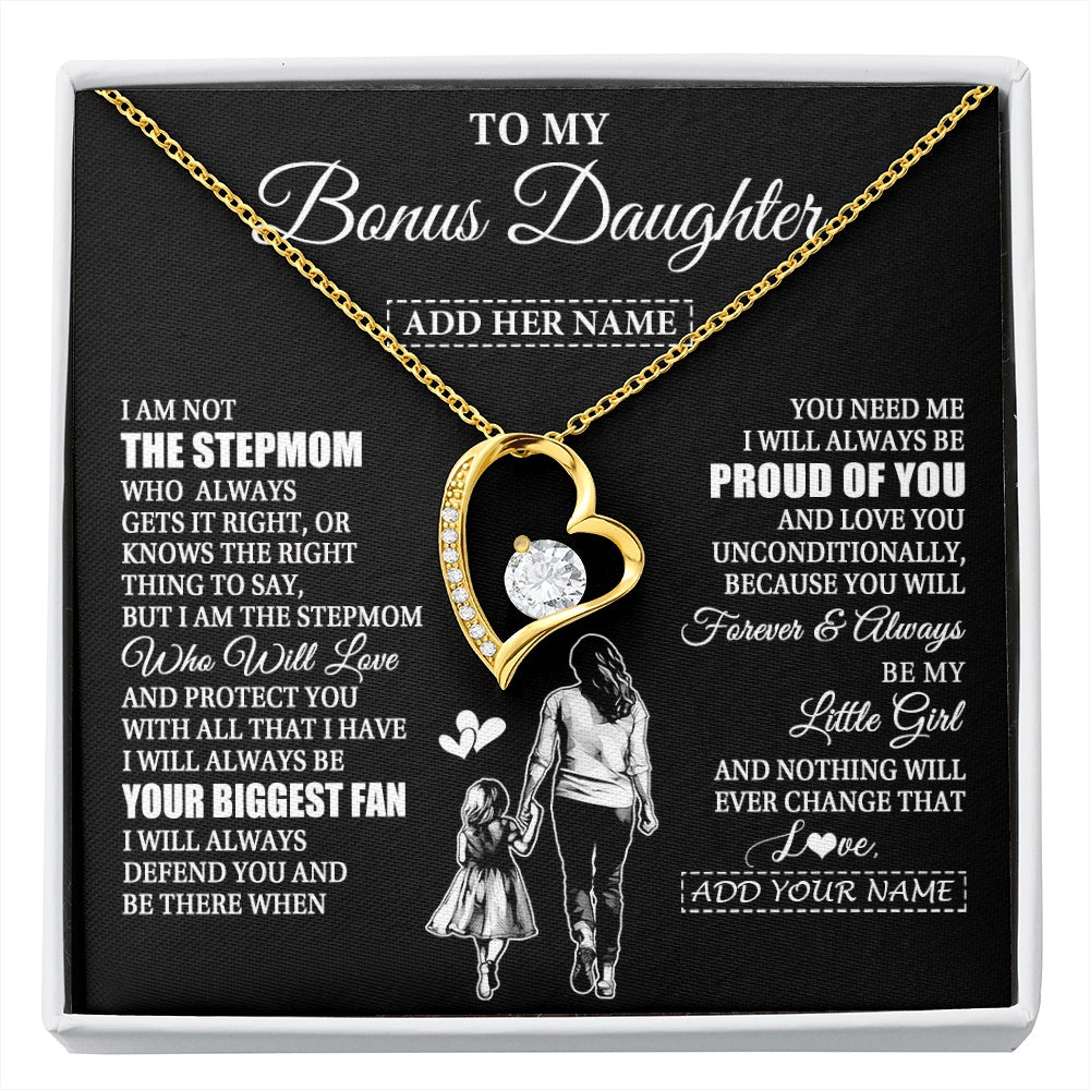 Forever Love Necklace 18K Yellow Gold Finish | 1 | Personalized To My Bonus Daughter Necklace From Stepmom Biggest Fan Birthday Gifts For Stepdaughter From Stepmother Christmas Custom Gift Box Message Card | siriusteestore.myshopify